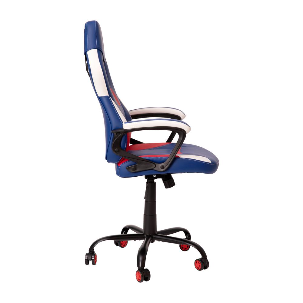 Ergonomic PC Office Computer Chair - Adjustable Red & Blue Designer Gaming Chair - 360° Swivel - Red Dual Wheel Casters. Picture 8