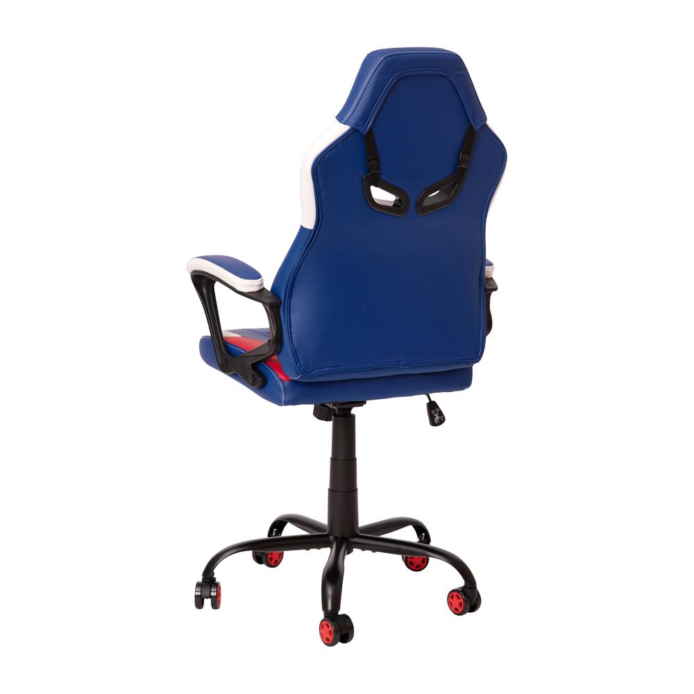 Ergonomic PC Office Computer Chair - Adjustable Red & Blue Designer Gaming Chair - 360° Swivel - Red Dual Wheel Casters. Picture 6