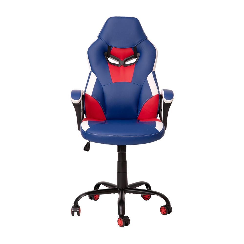 Ergonomic PC Office Computer Chair - Adjustable Red & Blue Designer Gaming Chair - 360° Swivel - Red Dual Wheel Casters. Picture 9