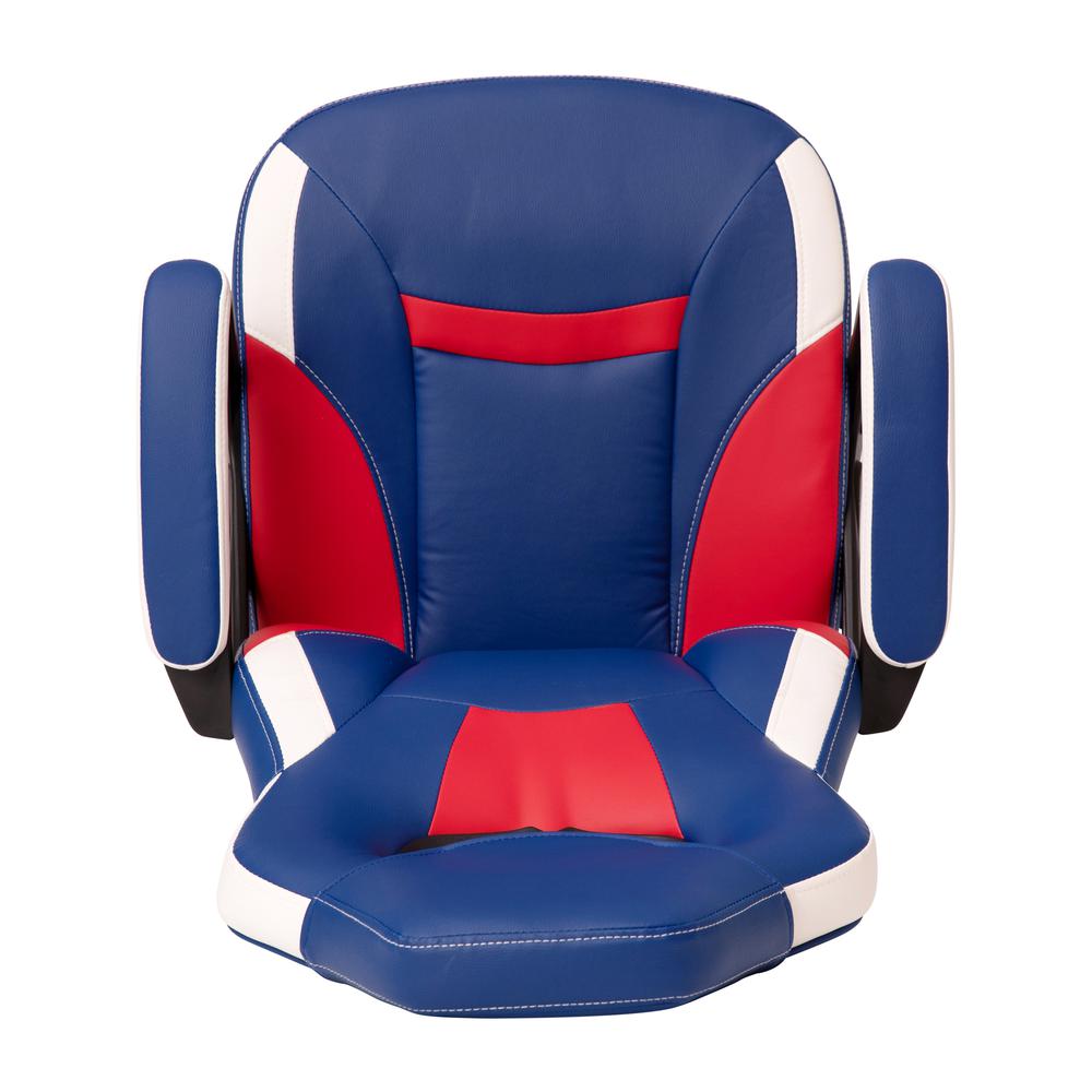 Ergonomic PC Office Computer Chair - Adjustable Red & Blue Designer Gaming Chair - 360° Swivel - Red Dual Wheel Casters. Picture 10