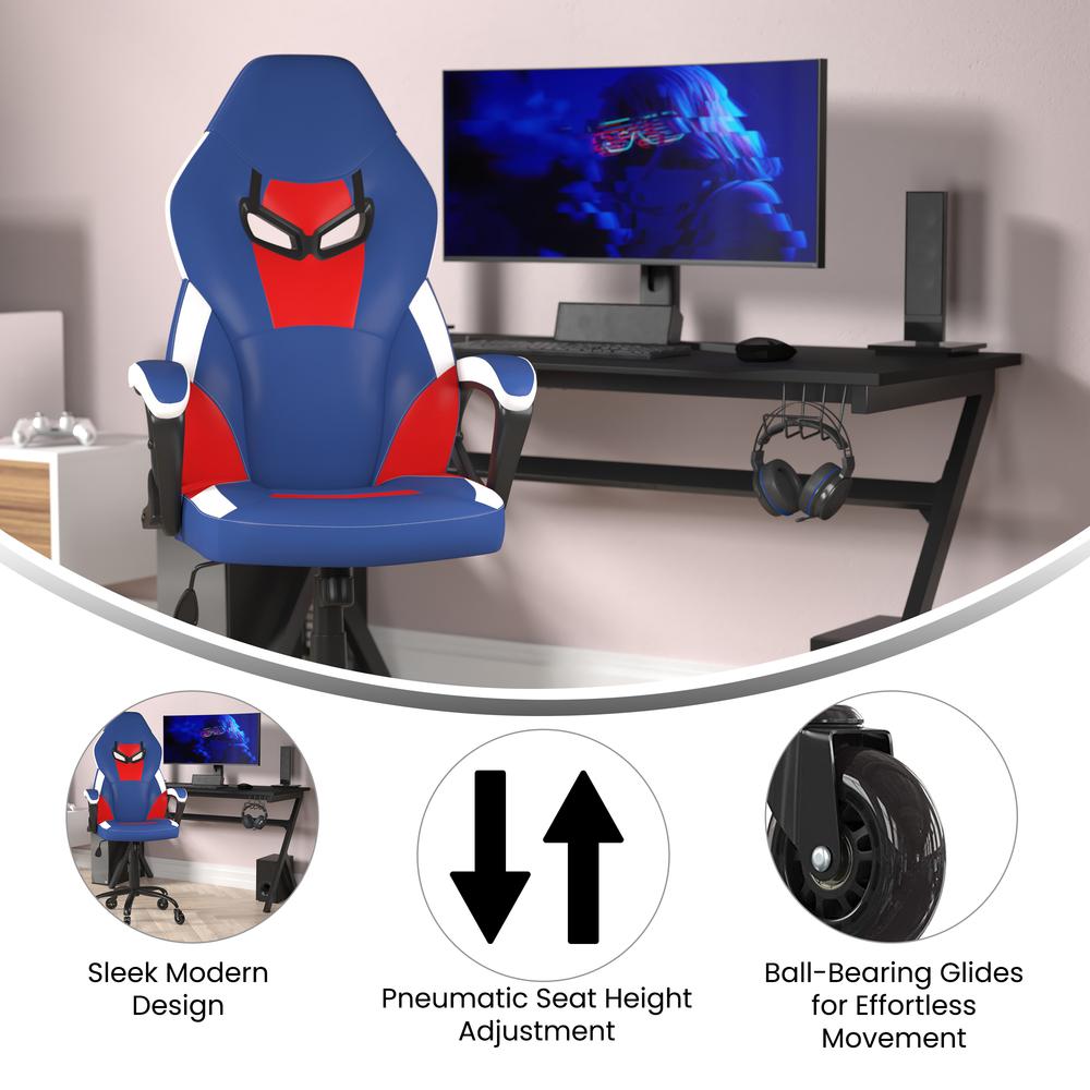 PC Office Computer Chair - Red, Blue Gaming Chair - 360° Swivel - Roller Wheels. Picture 4