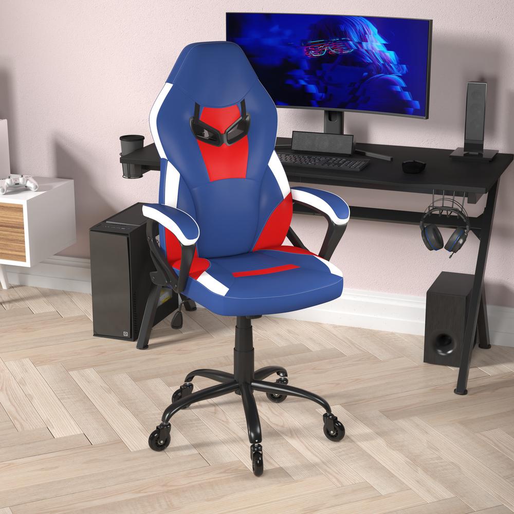PC Office Computer Chair - Red, Blue Gaming Chair - 360° Swivel - Roller Wheels. Picture 6