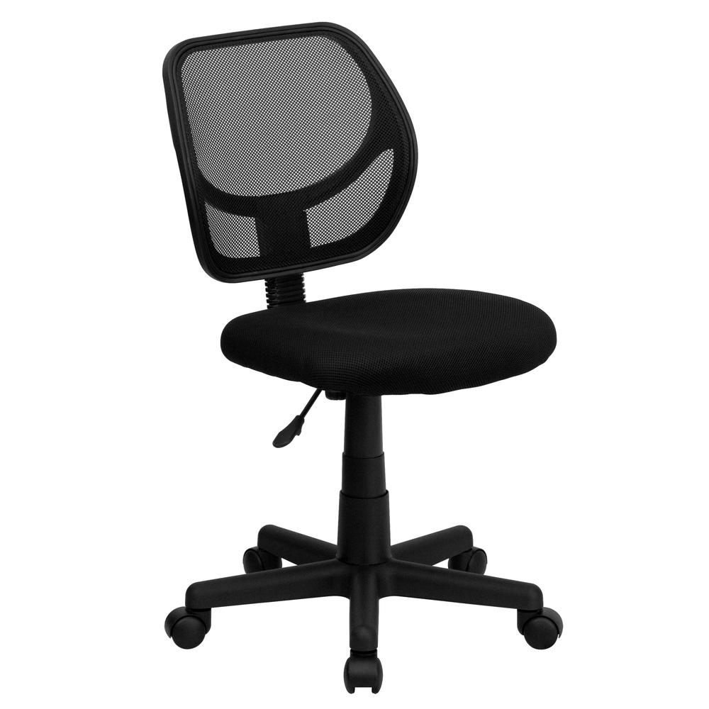 Low Back Black Mesh Swivel Task Office Chair with Curved Square Back. Picture 1