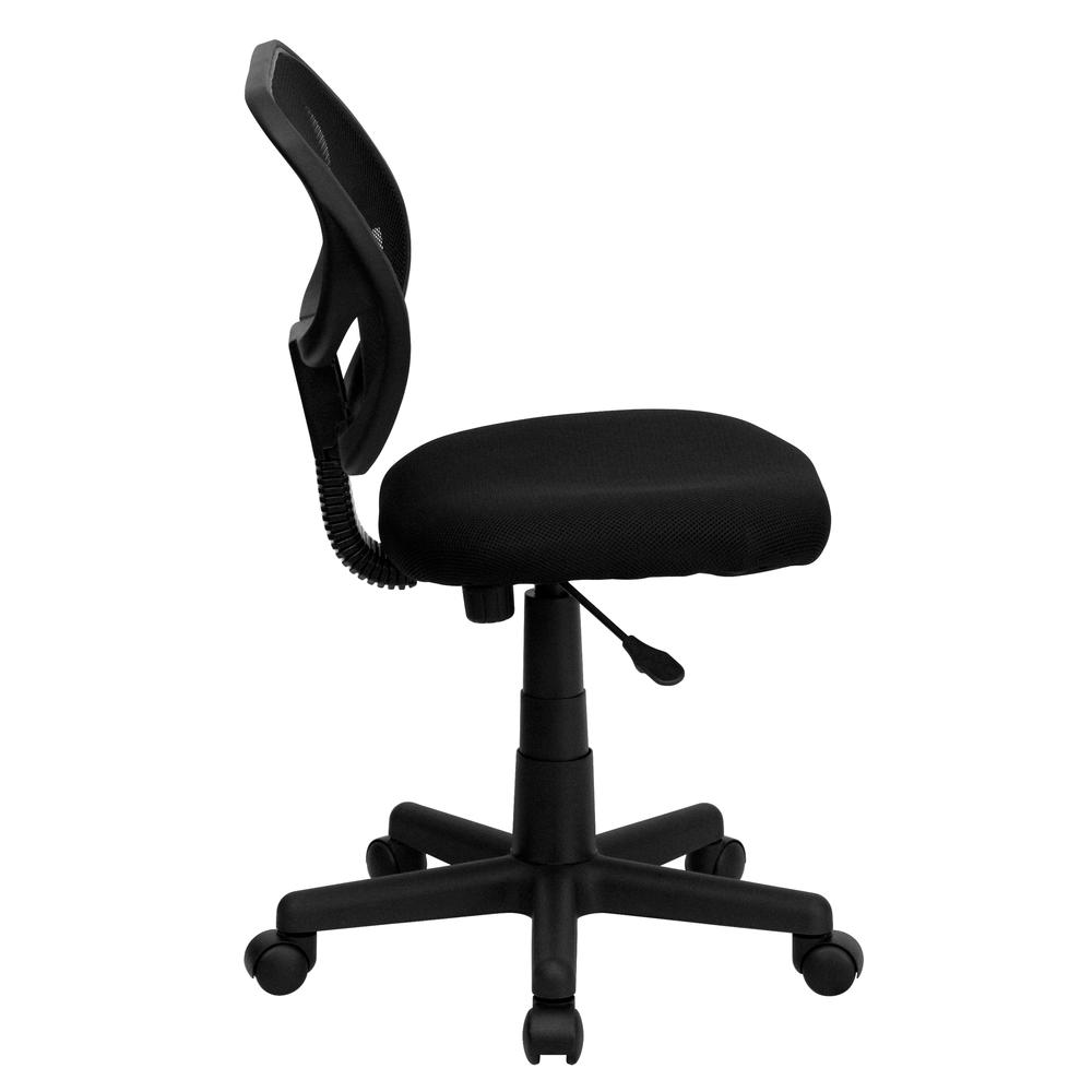 Low Back Black Mesh Swivel Task Office Chair with Curved Square Back. Picture 3