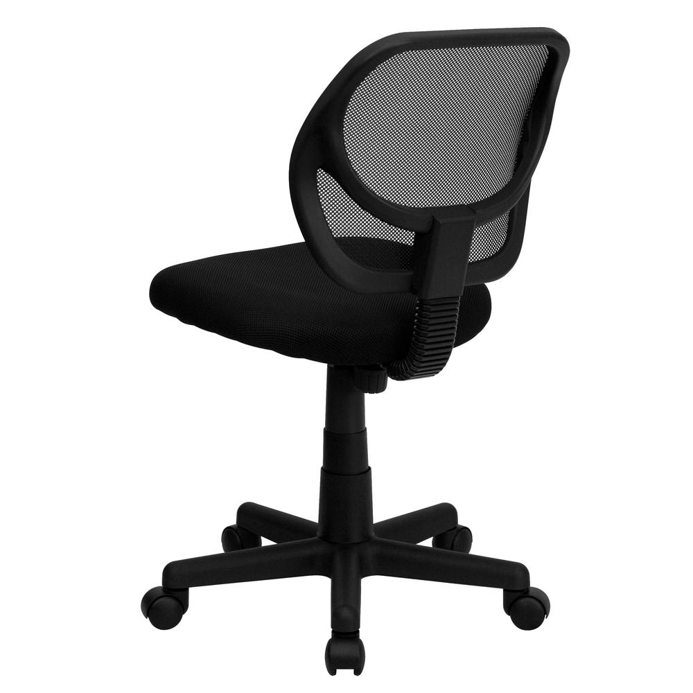 Low Back Black Mesh Swivel Task Office Chair with Curved Square Back. Picture 4