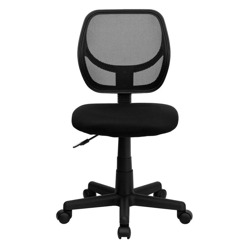 Low Back Black Mesh Swivel Task Office Chair with Curved Square Back. Picture 5
