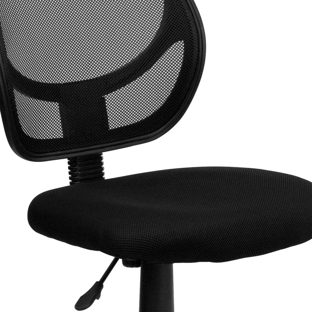 Low Back Black Mesh Swivel Task Office Chair with Curved Square Back. Picture 7