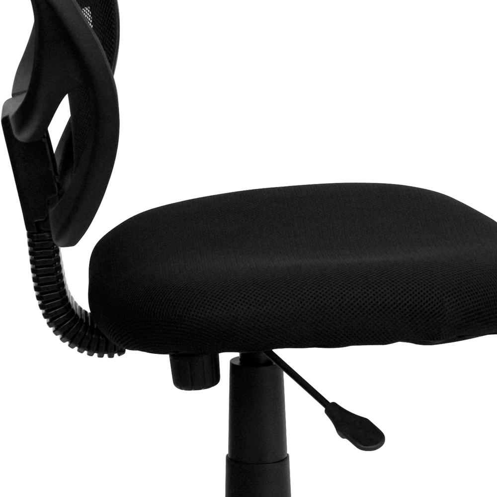 Low Back Black Mesh Swivel Task Office Chair with Curved Square Back. Picture 8
