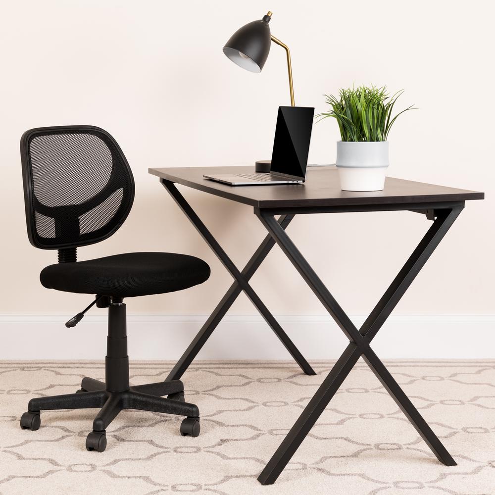 Low Back Black Mesh Swivel Task Office Chair with Curved Square Back. Picture 9