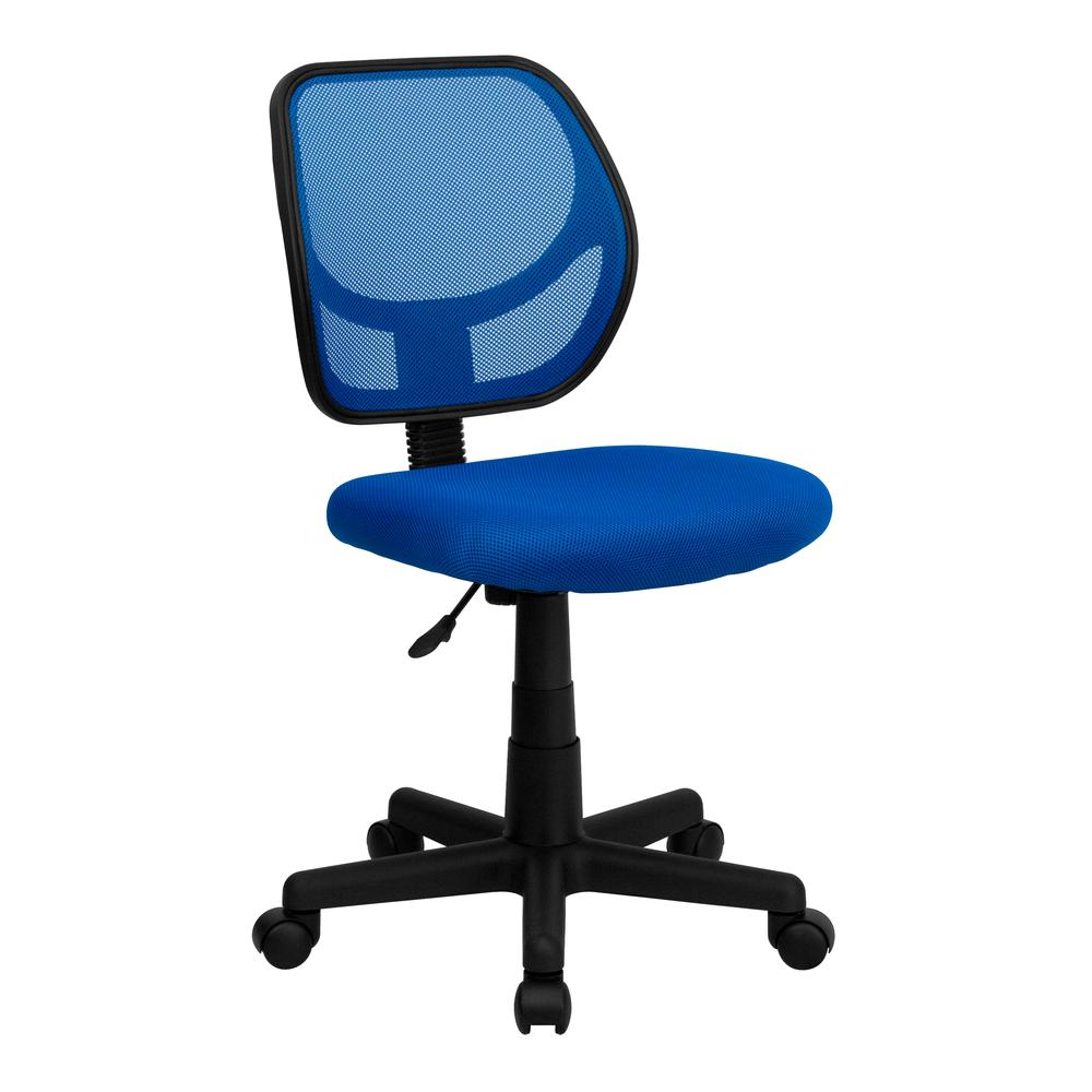 Low Back Blue Mesh Swivel Task Office Chair. Picture 1