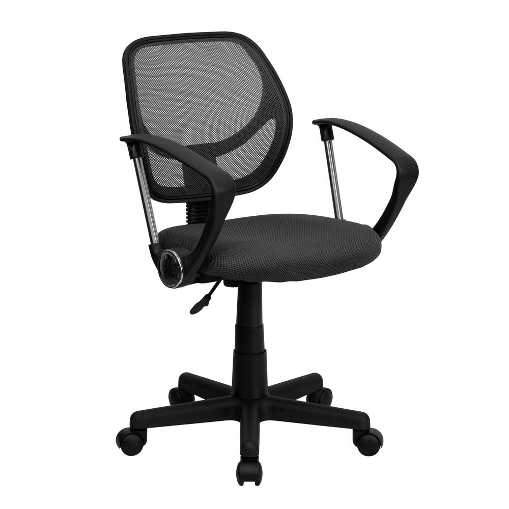 Low Back Gray Mesh Swivel Task Office Chair with Arms. Picture 1