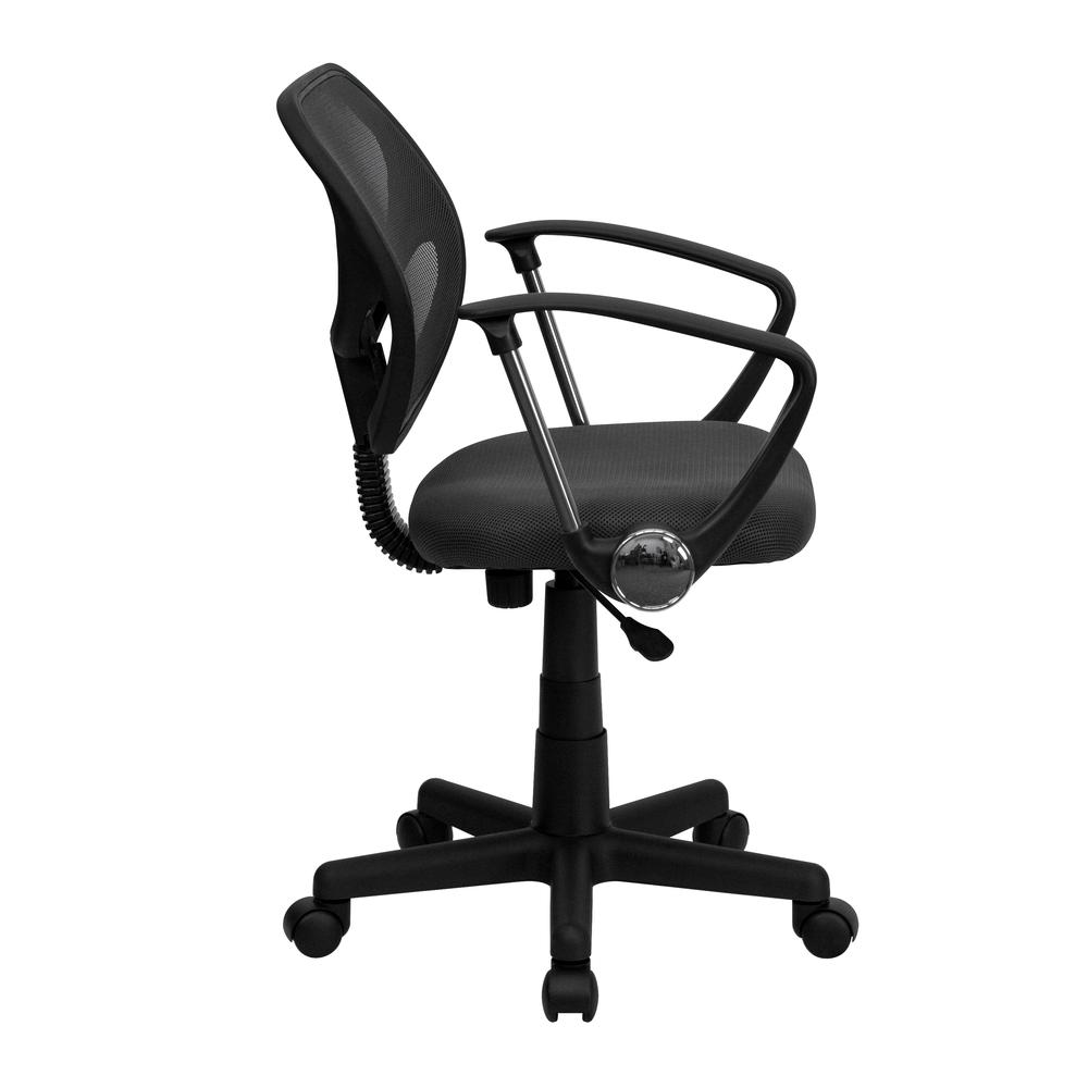 Low Back Gray Mesh Swivel Task Office Chair with Arms. Picture 2