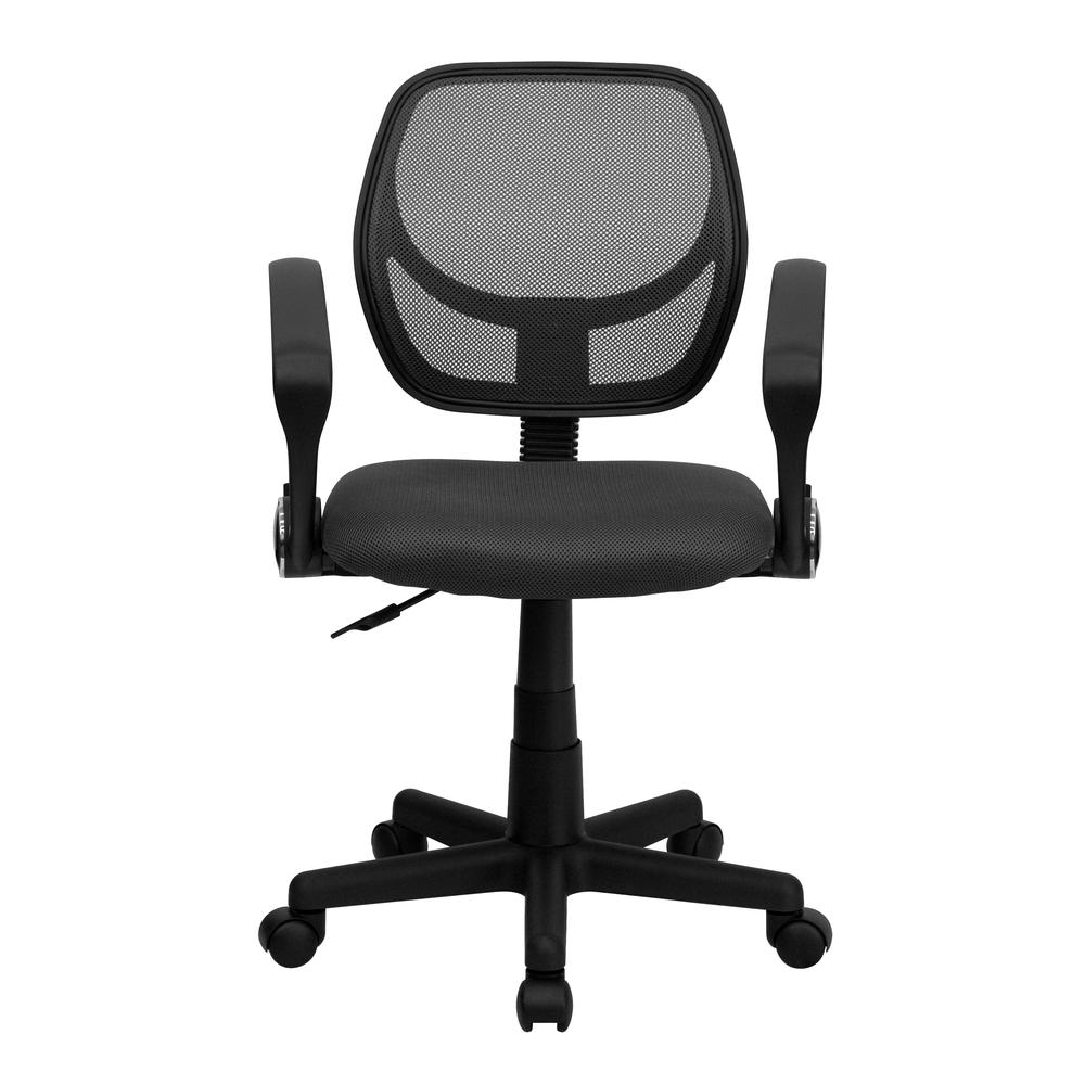 Low Back Gray Mesh Swivel Task Office Chair with Arms. Picture 4