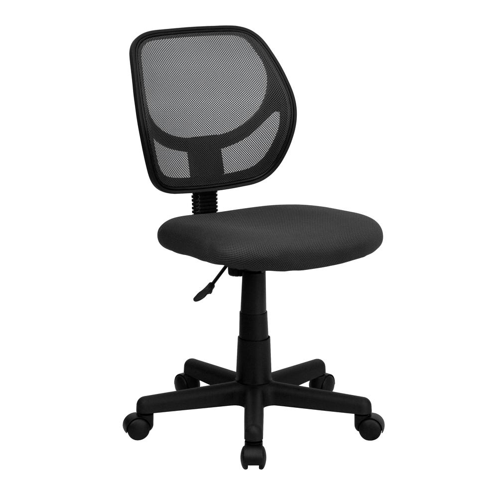 Low Back Gray Mesh Swivel Task Office Chair with Curved Square Back. Picture 1