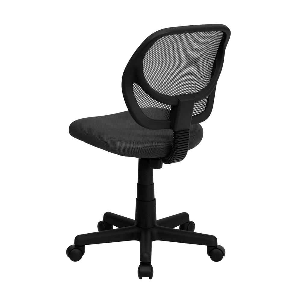 Low Back Gray Mesh Swivel Task Office Chair with Curved Square Back. Picture 3