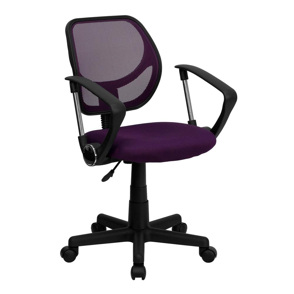 Low Back Purple Mesh Swivel Task Office Chair with Arms. Picture 1