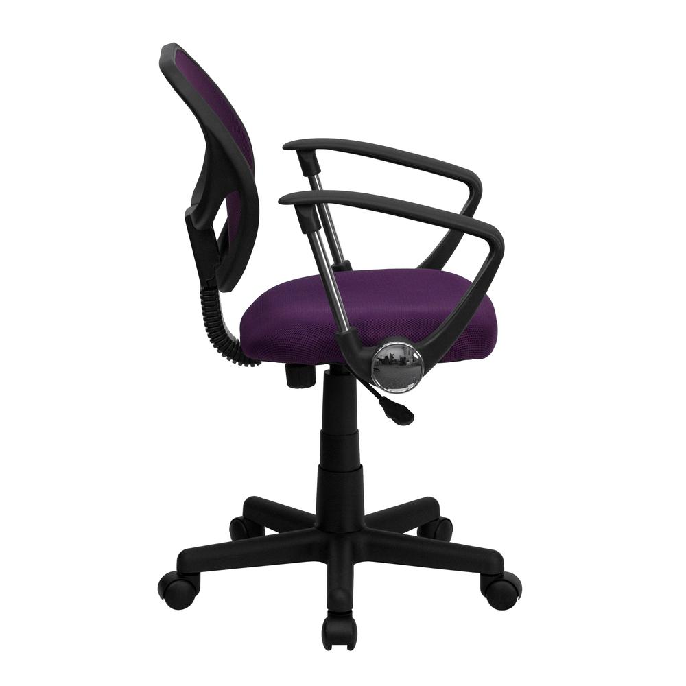 Low Back Purple Mesh Swivel Task Office Chair with Arms. Picture 2