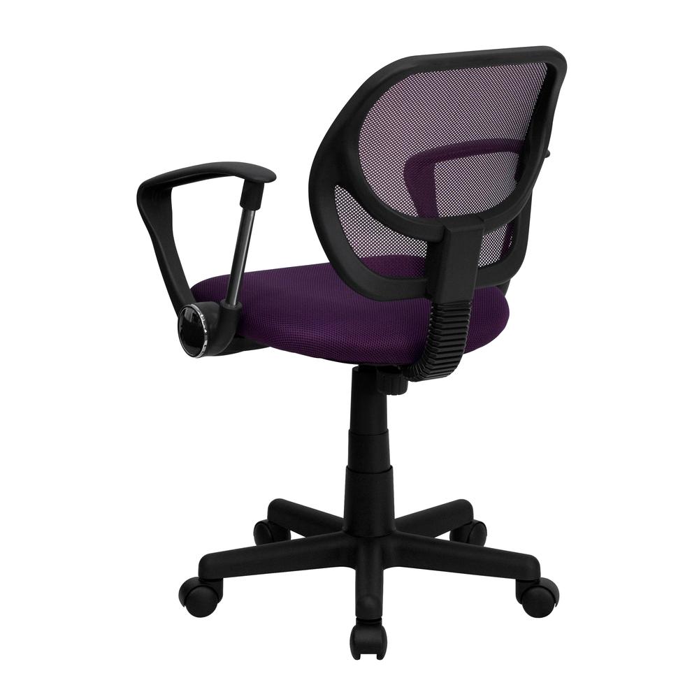 Low Back Purple Mesh Swivel Task Office Chair with Arms. Picture 3