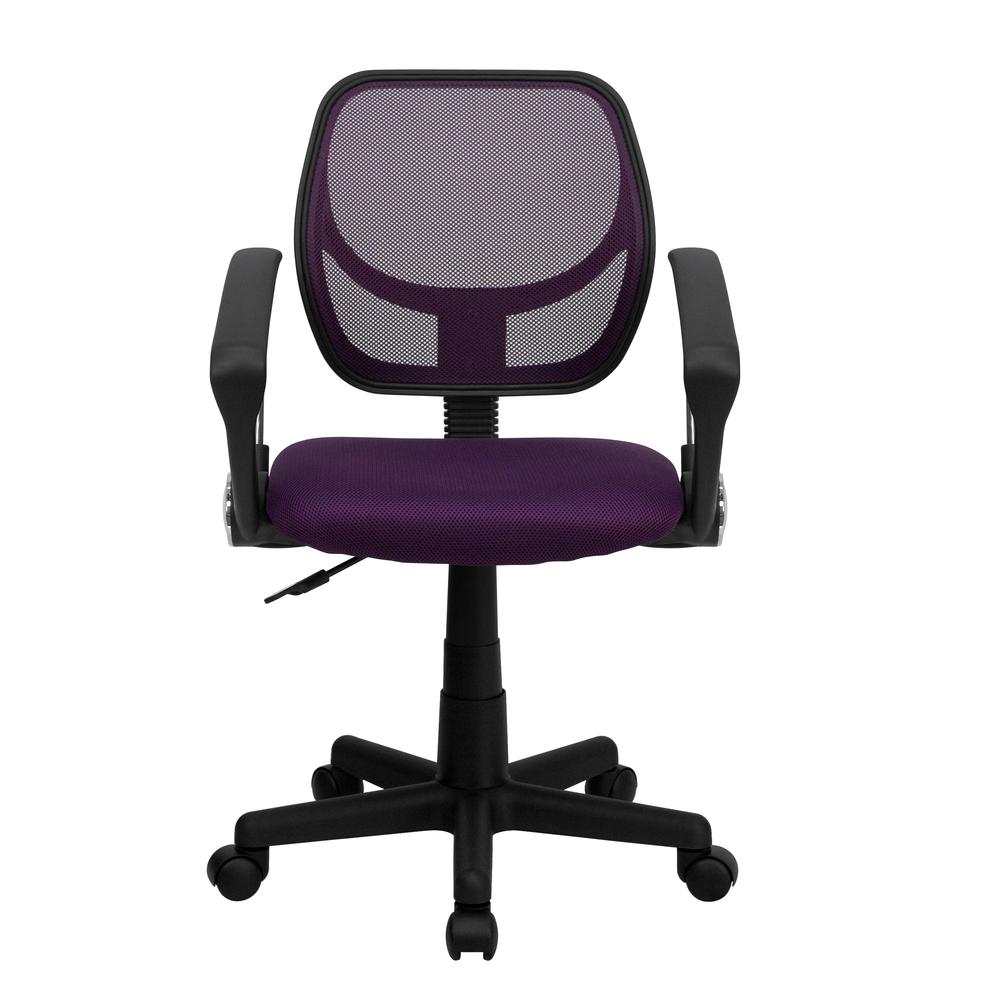 Low Back Purple Mesh Swivel Task Office Chair with Arms. Picture 4