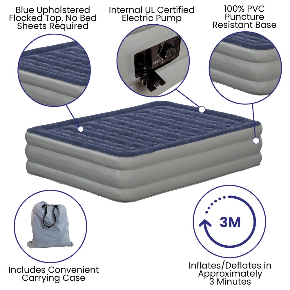 18 inch Air Mattress with ETL Certified Internal Electric Pump and Carrying Case - Queen. Picture 4