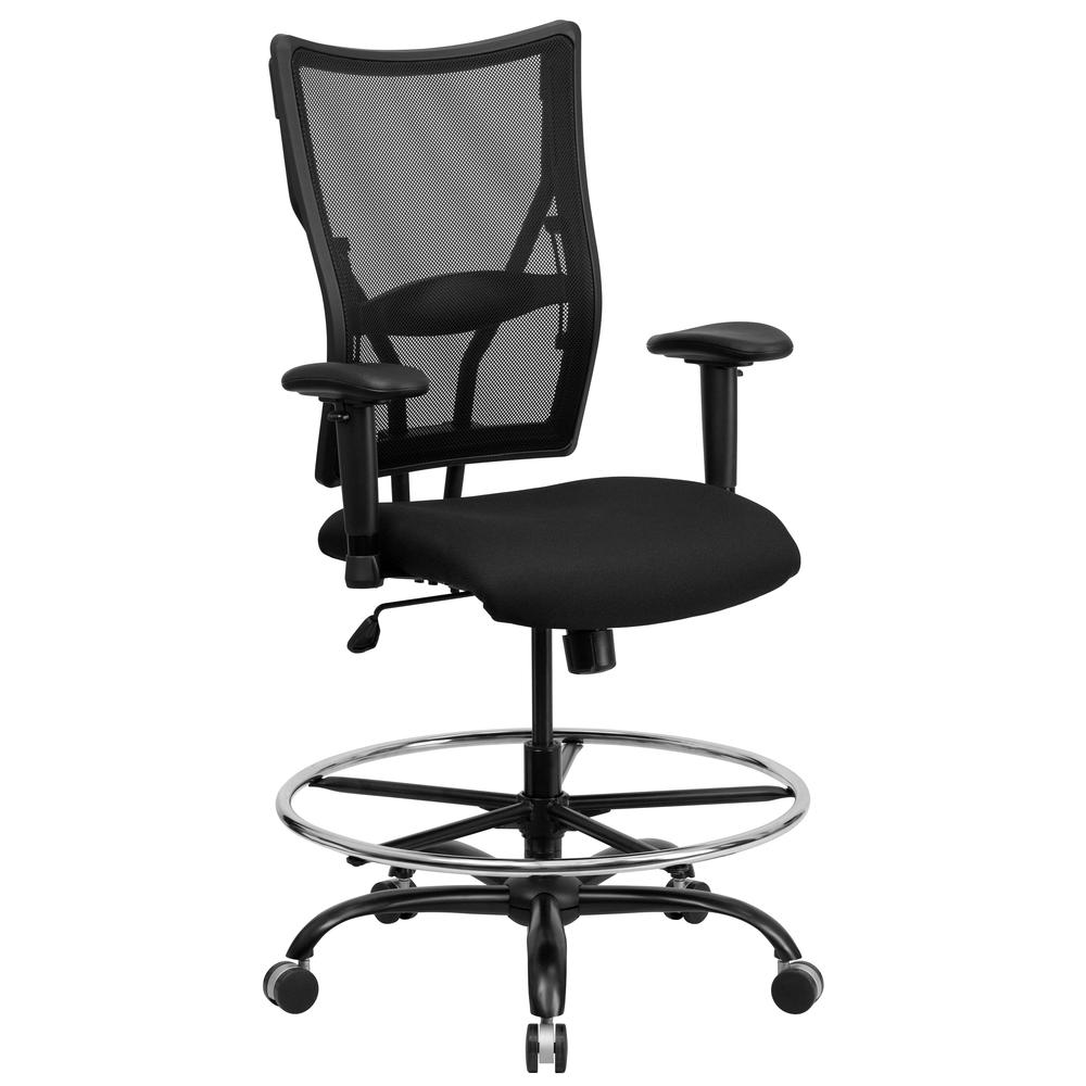 Big & Tall 400 lb. Rated Black Mesh Ergonomic Drafting Chair with Adjustable Arms. Picture 1