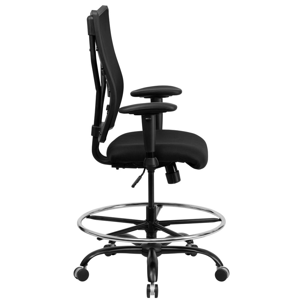 Big & Tall 400 lb. Rated Black Mesh Ergonomic Drafting Chair with Adjustable Arms. Picture 2