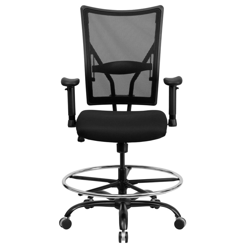 Big & Tall 400 lb. Rated Black Mesh Ergonomic Drafting Chair with Adjustable Arms. Picture 4
