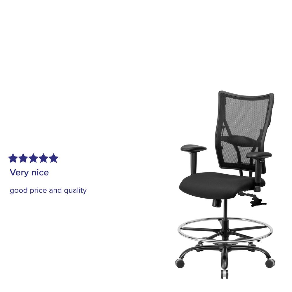 Big & Tall 400 lb. Rated Black Mesh Ergonomic Drafting Chair with Adjustable Arms. Picture 7