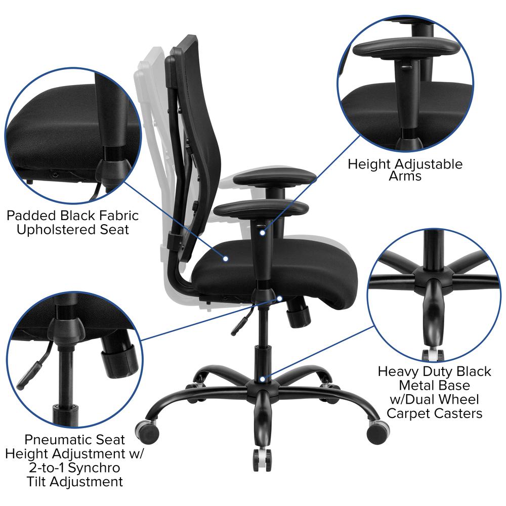 Big & Tall 400 lb. Rated Black Mesh Executive Swivel Ergonomic Office Chair with Adjustable Arms. Picture 5
