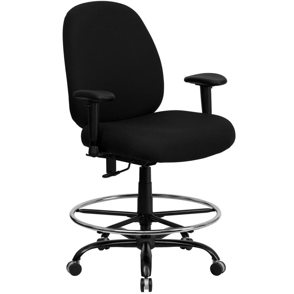 Big & Tall 400 lb. Rated High Back Black Fabric Ergonomic Drafting Chair with Adjustable Back Height and Arms. Picture 1