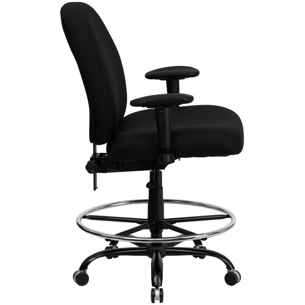 Big & Tall 400 lb. Rated High Back Black Fabric Ergonomic Drafting Chair with Adjustable Back Height and Arms. Picture 2