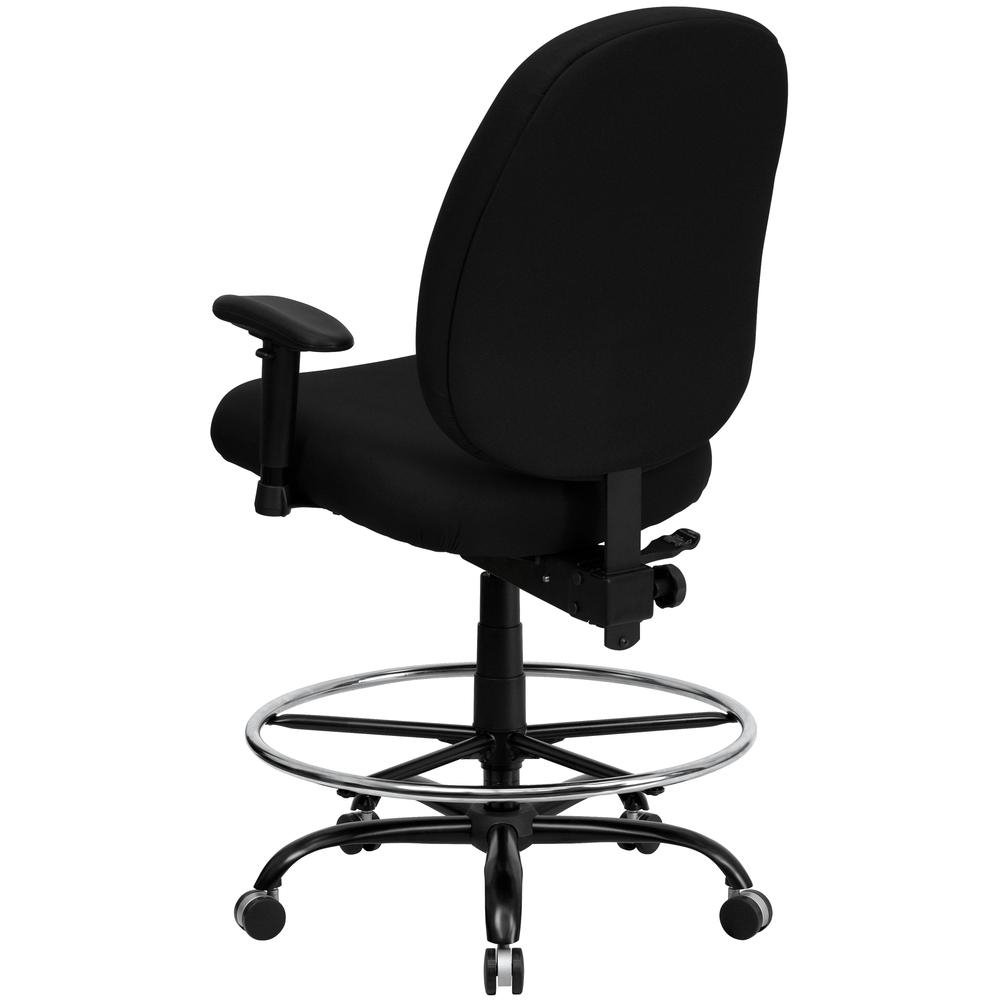 Big & Tall 400 lb. Rated High Back Black Fabric Ergonomic Drafting Chair with Adjustable Back Height and Arms. Picture 3