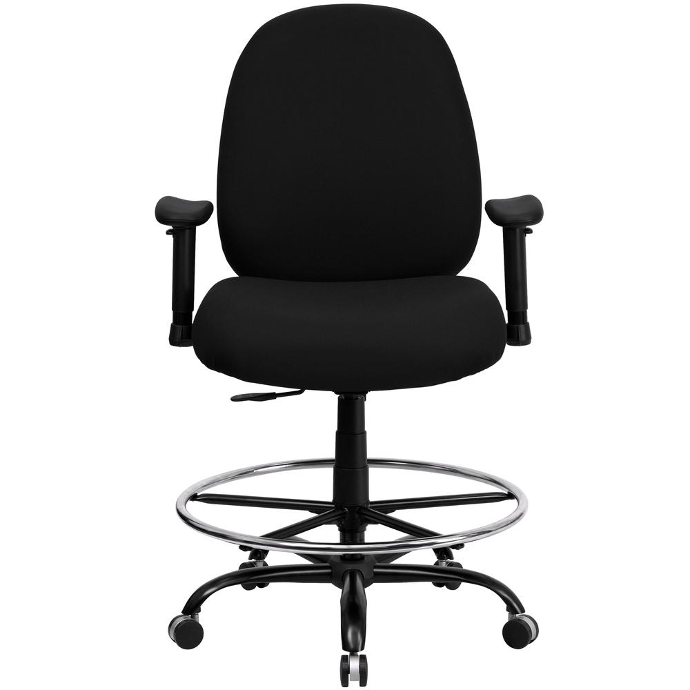 Big & Tall 400 lb. Rated High Back Black Fabric Ergonomic Drafting Chair with Adjustable Back Height and Arms. Picture 4