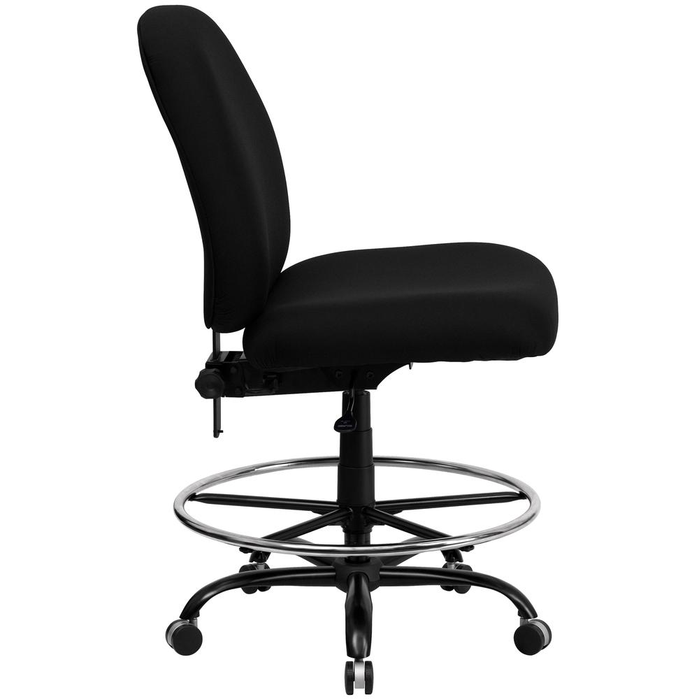 Big & Tall 400 lb. Rated High Back Black Fabric Ergonomic Drafting Chair with Adjustable Back Height. Picture 2