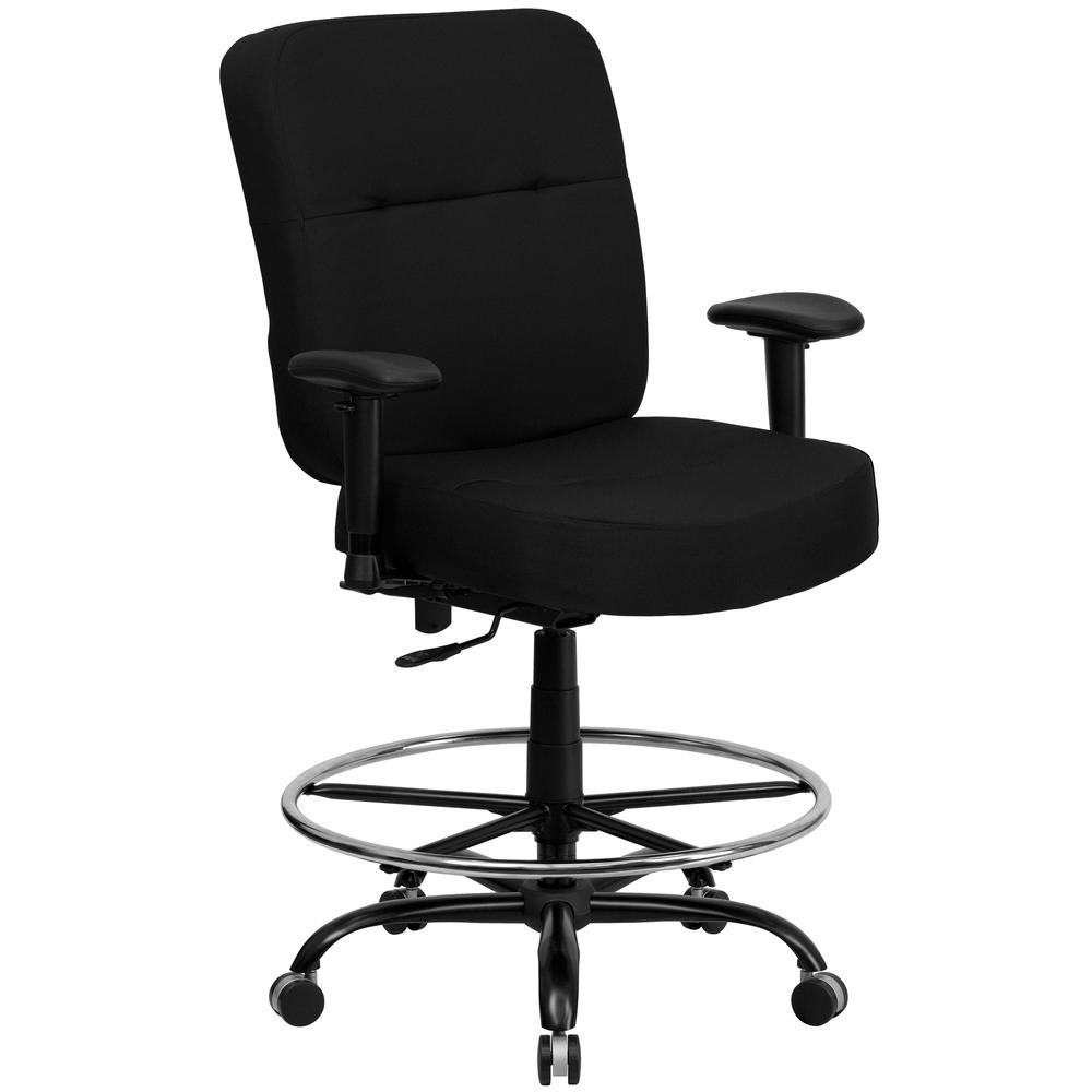 Big & Tall 400 lb. Rated High Back Black Fabric Rectangular Back Ergonomic Draft Chair with Adjustable Arms. Picture 1