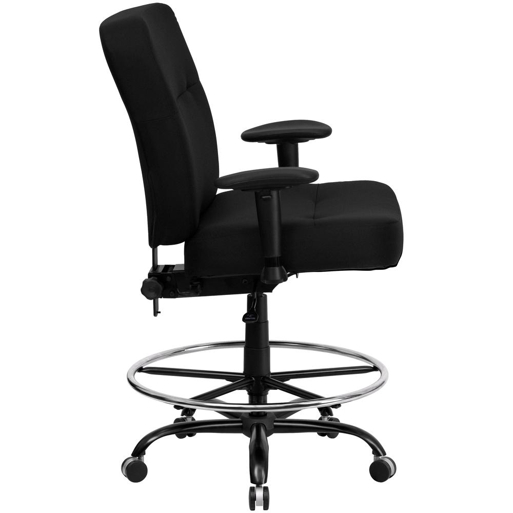 Big & Tall 400 lb. Rated High Back Black Fabric Rectangular Back Ergonomic Draft Chair with Adjustable Arms. Picture 2