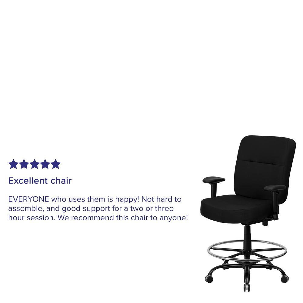 Big & Tall 400 lb. Rated High Back Black Fabric Rectangular Back Ergonomic Draft Chair with Adjustable Arms. Picture 5