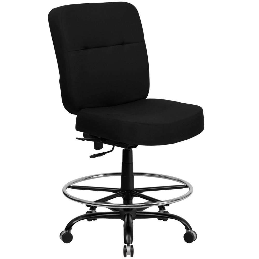 Big & Tall 400 lb. Rated High Back Black Fabric Ergonomic Drafting Chair with Rectangular Back. Picture 1