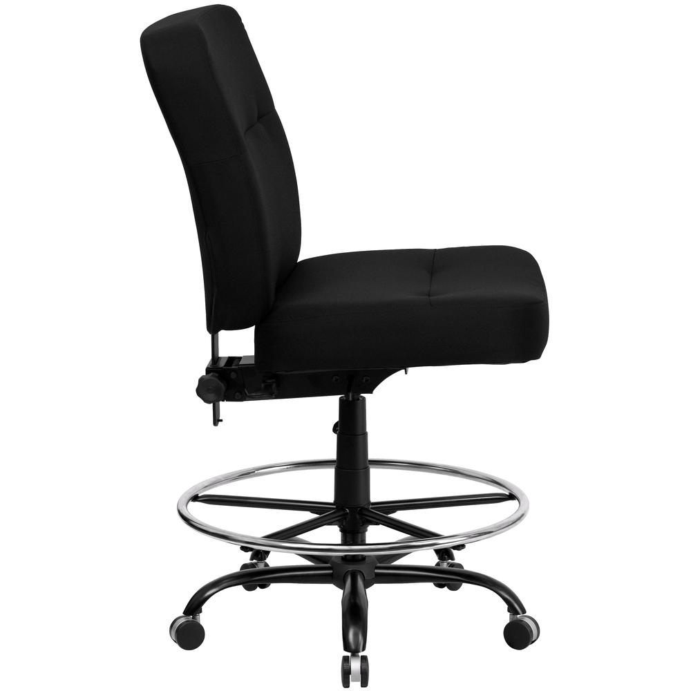 Big & Tall 400 lb. Rated High Back Black Fabric Ergonomic Drafting Chair with Rectangular Back. Picture 2
