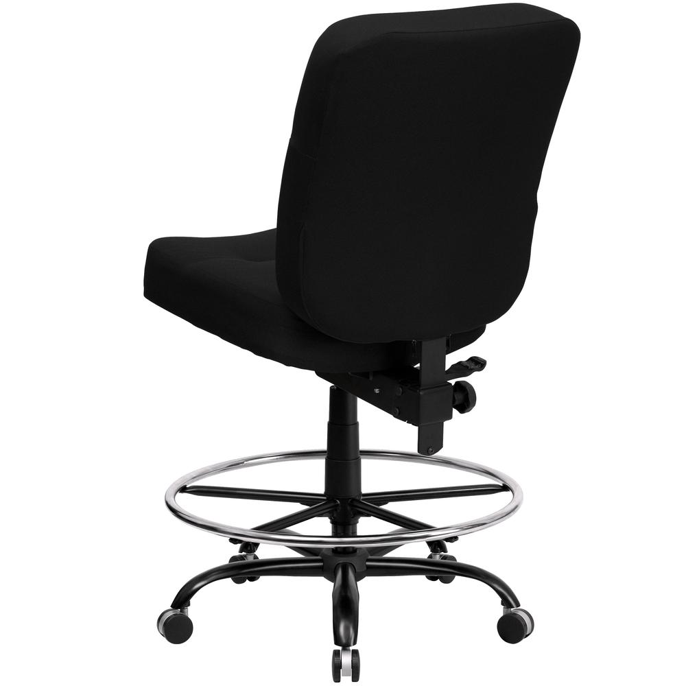 Big & Tall 400 lb. Rated High Back Black Fabric Ergonomic Drafting Chair with Rectangular Back. Picture 3