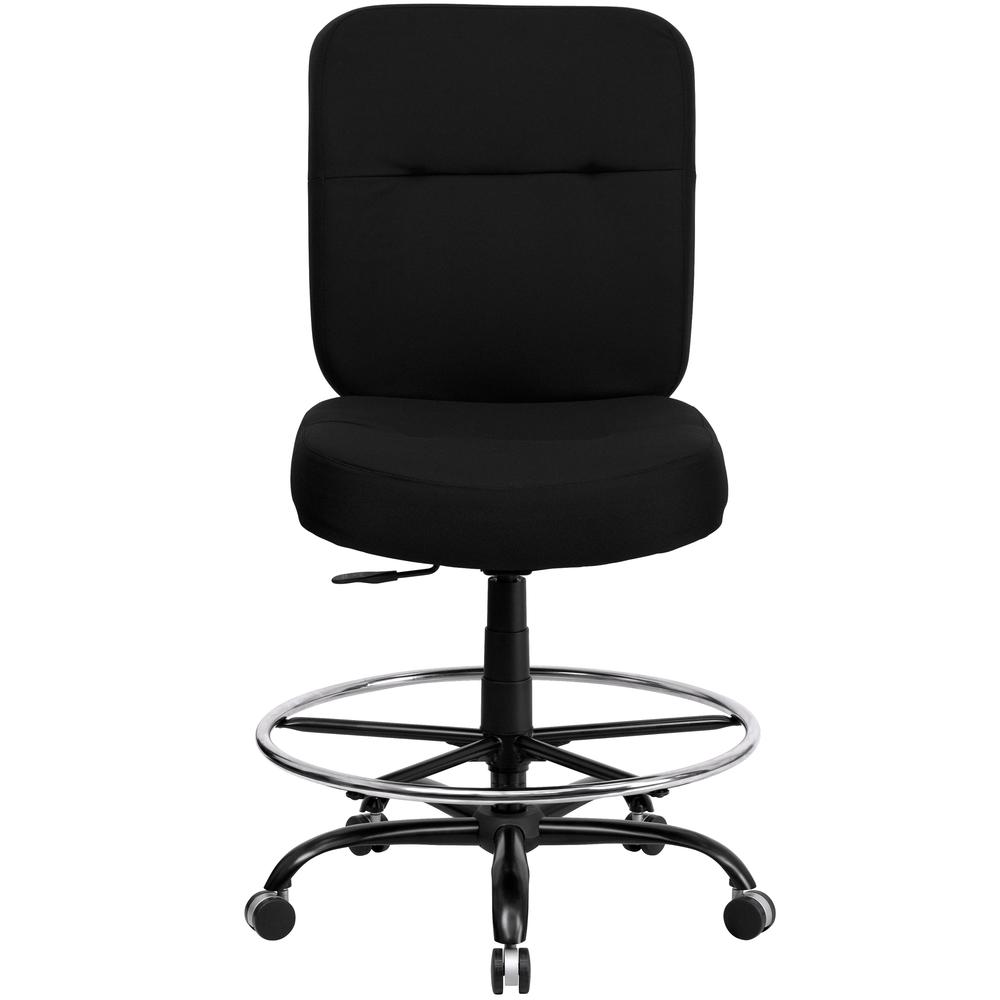 Big & Tall 400 lb. Rated High Back Black Fabric Ergonomic Drafting Chair with Rectangular Back. Picture 4