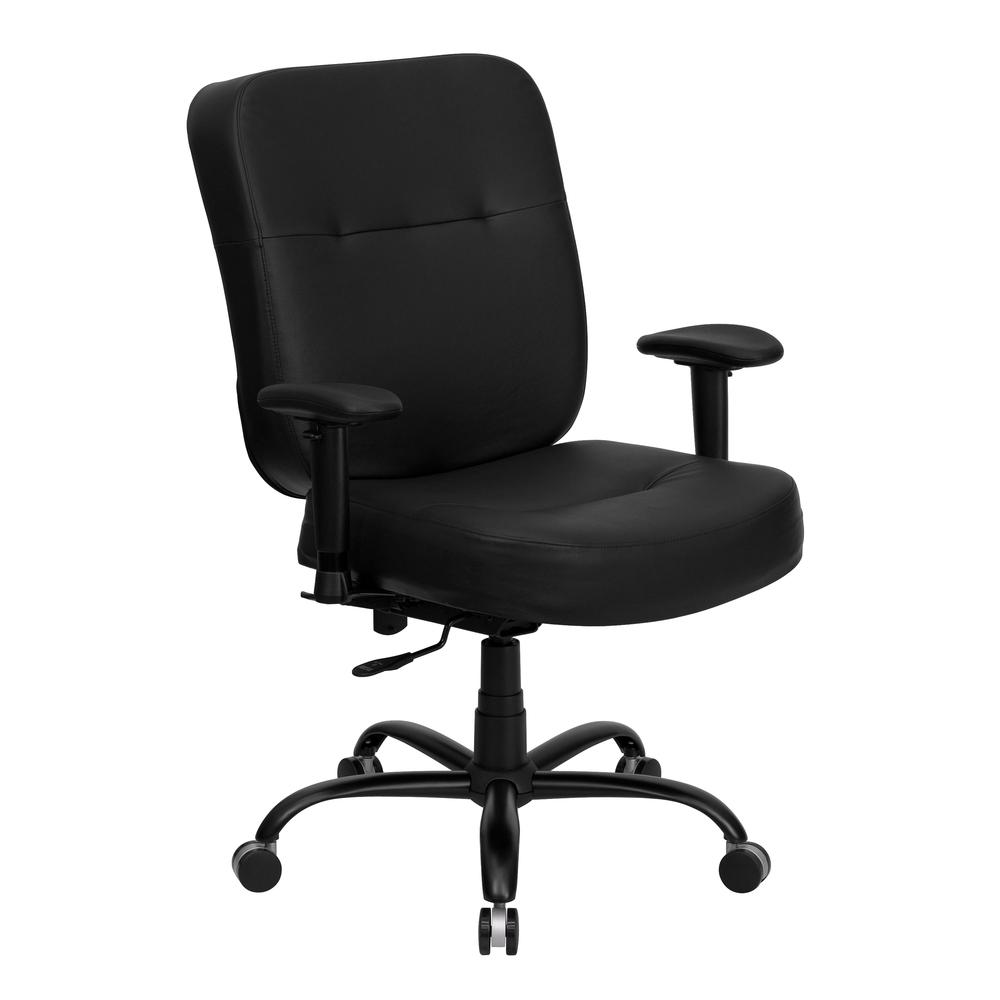 Big & Tall 400 lb. Rated High Back Black LeatherSoft Executive Ergonomic Office Chair with Rectangular Back and Adjustable Arms. Picture 1