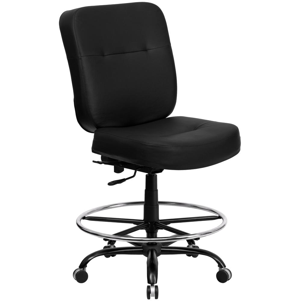 Big & Tall 400 lb. Rated Black LeatherSoft Ergonomic Drafting Chair. The main picture.