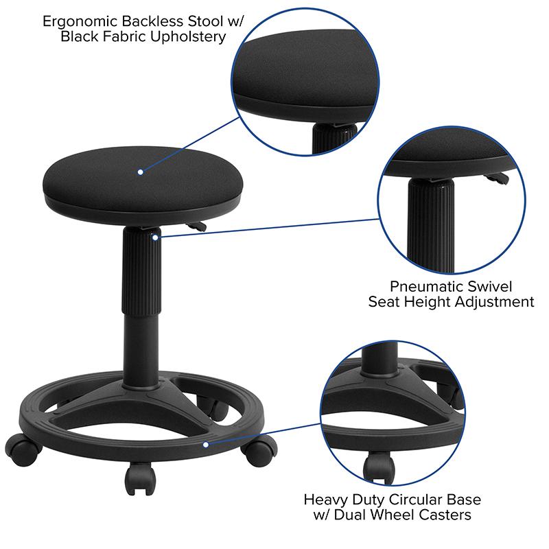 Black Ergonomic Stool with Foot Ring. Picture 5
