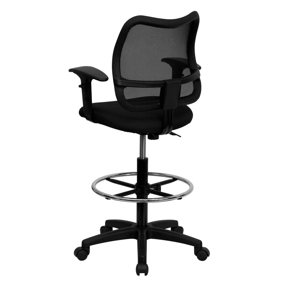 Mid-Back Black Mesh Drafting Chair with Adjustable Arms. Picture 3