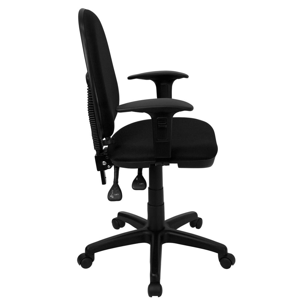 Mid-Back Black Fabric Multifunction Swivel Ergonomic Task Office Chair with Adjustable Lumbar Support & Arms. Picture 2