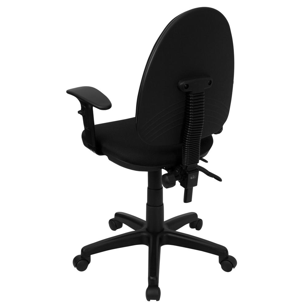 Mid-Back Black Fabric Multifunction Swivel Ergonomic Task Office Chair with Adjustable Lumbar Support & Arms. Picture 3
