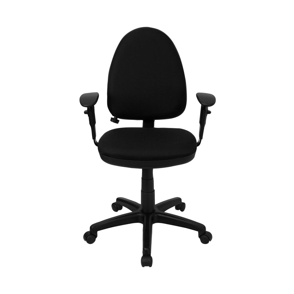 Mid-Back Black Fabric Multifunction Swivel Ergonomic Task Office Chair with Adjustable Lumbar Support & Arms. Picture 4