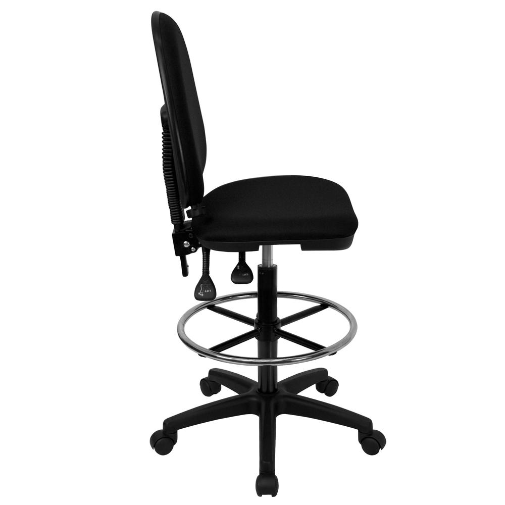 Mid-Back Black Fabric Multifunction Ergonomic Drafting Chair with Adjustable Lumbar Support. Picture 2