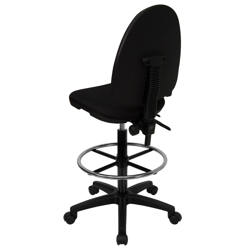 Mid-Back Black Fabric Multifunction Ergonomic Drafting Chair with Adjustable Lumbar Support. Picture 3